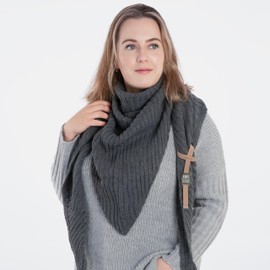 KNIT FACTORY - Demy Triangle Scarf - Women's Knitted Scarf with Wool - Winter Scarf - Autumn & Winter Essentials - Winter Triangular Scarf - Scarf for Winter - High Quality - 190 x 85 cm, charcoal