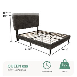 HAOARA Queen Size Flannel Platform Bed Frame with Adjustable Headboard, Anti-Collision Soft Rounded Corners, No Box Spring Needed, Easy Assembly, Noise-Free, Charcoal Gray