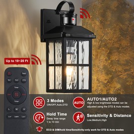 YJXGDIL Porch Lights Outdoor with Remote Control: Motion Sensor Exterior Lighting Fixtures Intelligent 4 Lighting Modes Outdoor Wall Lights Sconce Lights for House Patio Front Door Garage