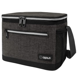 OPUX Lunch Box For Men, Insulated Lunch Bag Women, Shoulder Strap, Side Pockets | Soft Leakproof Lunch Pail for Boys, Kids, Girls | Dark Grey Lunch Cooler Tote for School Work Office| Fits 14 Cans