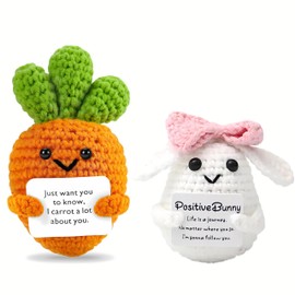 KSVFTB 2 Pcs Positive Gifts, Emotional Support Gift, New Job Gifts for Women, Knitted Emotional Support Rabbit Doll Mini Knitted Potato Bunny for Kids Adult Friends Family Easter Day Birthday