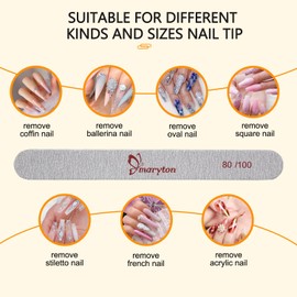 Maryton Coarse Nail File 80/100 Grit Emery Boards for Poly Gel Acrylic Nails, 12 PCS Professional Double Sided Wood Finger Nail Files Set Manicure Tools