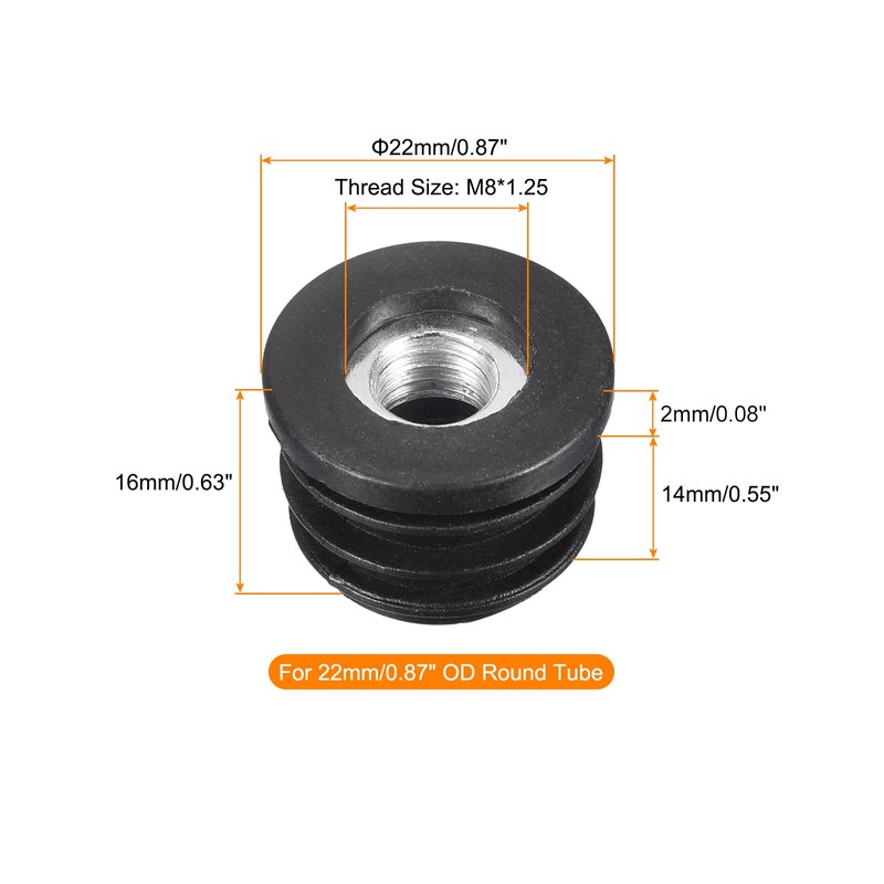 sourcing map 4Pcs Inserts for Round Tubes with M8 Thread,