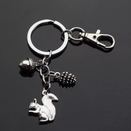 Squirrel Keychain Eating Nut Acorn Pine Cone Nature Charms Cute Key Chain Cilp