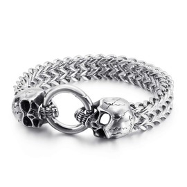 Kalen Viking Skull Silver Color Stainless Steel Link Bracelets Punk Biker Jewelry for Men Birthday Gift
