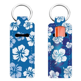 FREEBLOSS 2Pcs Chapsticks Holder Keychain Hibiscus Flower Patterns Lip Balm Holder Sleeves Keychain Lipstick Holder Lip Gloss Holder Keychain Chapstick Elastic Sleeves for Women Men
