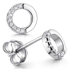 MATERIA by Matthias Wagner SO-302 Women's Stud Earrings Zirconia 925 Silver Circle Open Earrings 7 mm, Sterling Silver Cubic Zirconia