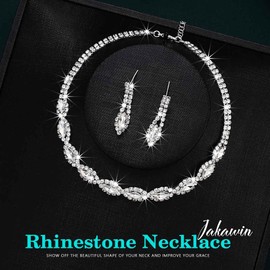 JAKAWIN Bride Silver Wedding Jewelry Set Rhinestone Bridal Choker Necklace Earrings Set Crystal Necklace for Women NK334