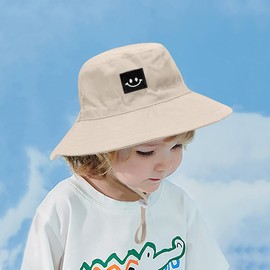 Baby Children's Sun Hat Smile Face Fishing Hat Bucket Hat Beach Hat UV Protection Outdoor Hat Fishing Hat Summer Hat for 0 Months - 6 Years Girls Boys, smile face beige