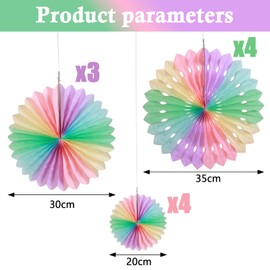 SUNBEAUTY Paper Fan, Pastel Flowers, Decor for Wall, Rainbow Decorations Hanging, Macarons Paper Fans Backdrop for Tea Party Weddding Spring Birthday Classroom Baby Shower -11 Pcs
