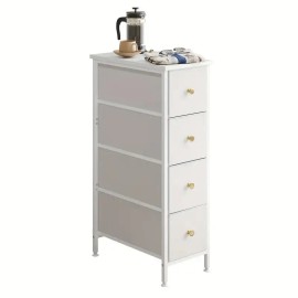 Ultra-Thin White Nightstand 4 Fabric Drawers Slim Narrow Side Table for Small Spaces for Bedroom Apartment Storage Organizercolor: White Color