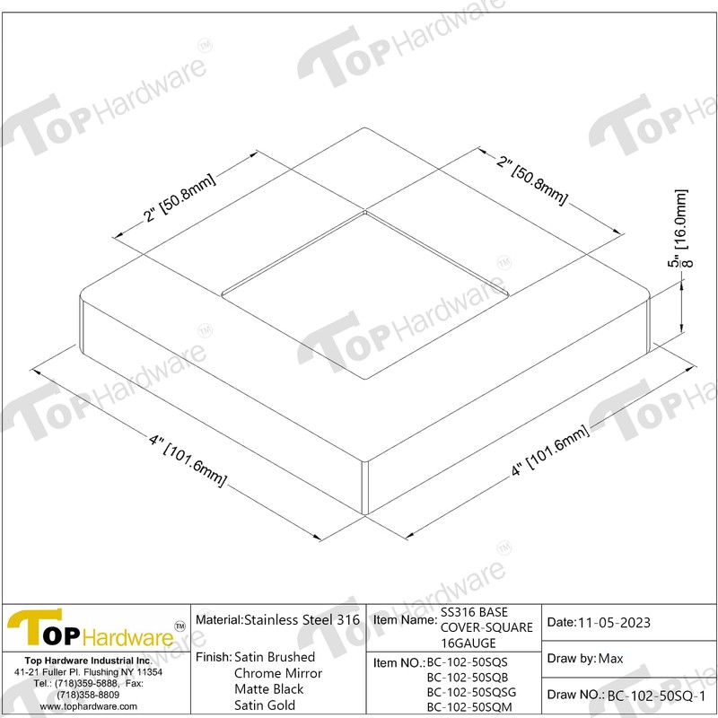 Top Hardware Stainless Steel 316 Grade Base Flange/Plate Cover for