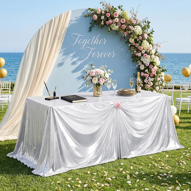 Dominiburl Silver Sequin Tablecloth 90 x 132 inch Rectangular Sparkly