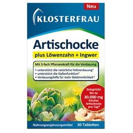 Klosterfrau Artichoke Tablets | Plus Dandelion + Ginger | With Triple Plant Power for Digestion | Pack of 30