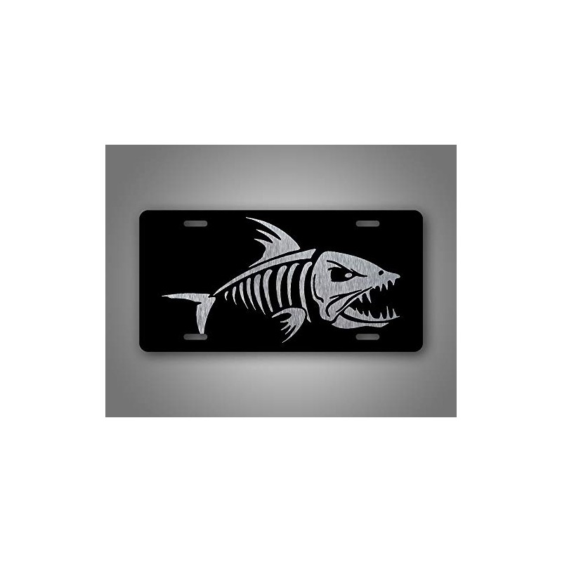 Silver Bonefish License Plate Bass Bone Fish Skeleton Silhouette Auto