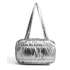 Puffy Gym Bag (Cute Weekender Bag, Black) (Small Gym Bag-Glossy Silver)