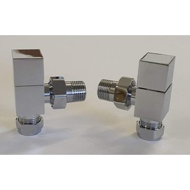 Greened House TEES Chrome Square Towel Rail/Radiator Valve Set 1/2" /15mm (Standard Heating Size) Central Heating & Column radiators