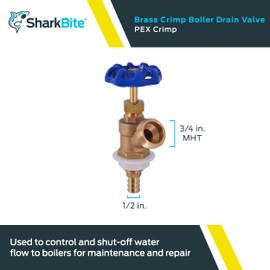 SharkBite 1/2 x 3/4 Inch MHT Brass Crimp Boiler Drain Valve, PEX Pipe, PE-RT, 25492Z