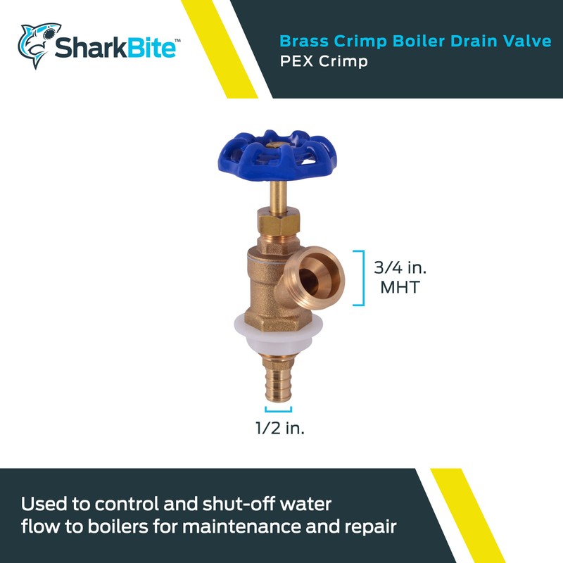 SharkBite 1/2 x 3/4 Inch MHT Brass Crimp Boiler Drain