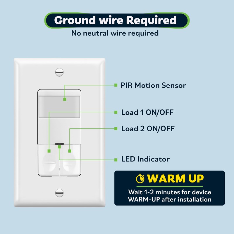 TOPGREENER Dual Load Motion Sensor Switch, PIR Sensor Light and