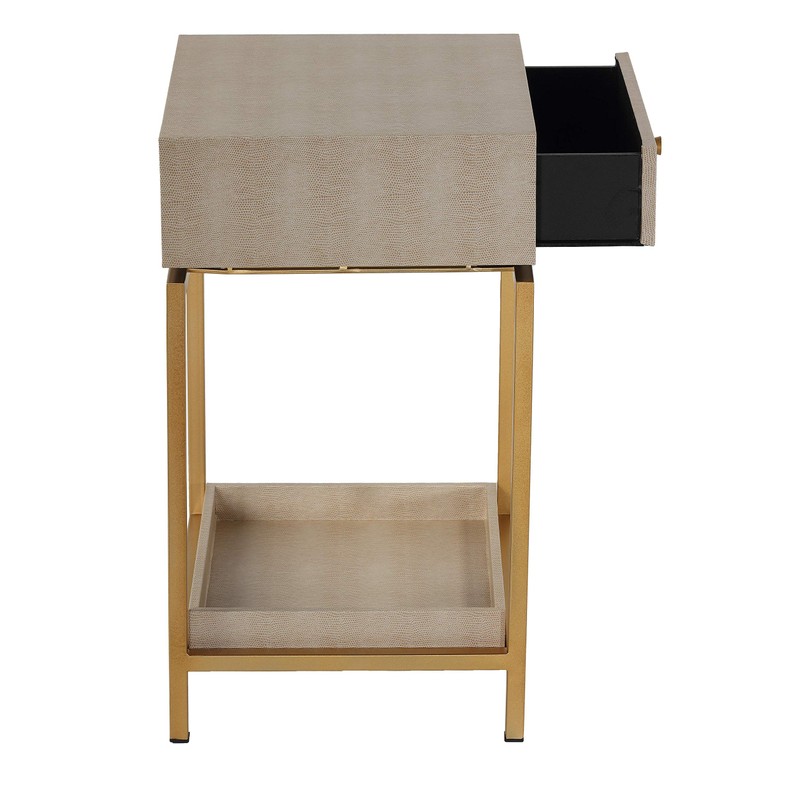 Cortesi Home Everett Nightstand End Table, 24.5" High, Beige