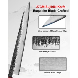 kanngou Sushi Knife 27cm Japanese Carving Knife, AUS-8 Steel Sujihiki Sashimi Knives for Fish Filleting and Meat Slicing, Double Edge Yanagiba Knives with Premium Gift Box