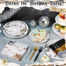 Baderke In My Birthday Era Party Tableware Set, 96 Pcs Disposable Paper Plates, Napkin, Fork, Music and Friendship Themed Party Supplies for Girls Women Birthday Decorations(Snake Adventure)