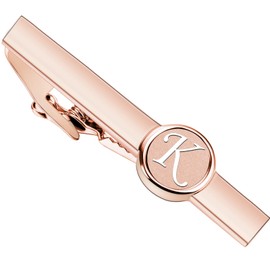 AMITER Initial Tie Clip and Cufflinks Set for Men, A-Z Letter Rose Gold Necktie Bar and Shirt Studs Cuff Links for Wedding, Anniversary, Birthday, metal