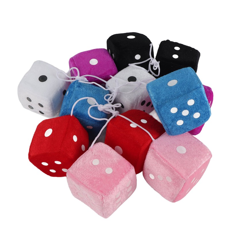 6 Pairs Car Rearview Mirror Hanging Plush Dice with Dots