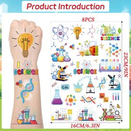 Yoyuspy Science Temporary Tattoos Stickers - 200+ Science Party Favors Decorations Supplies Math Chemistry Experiment Tattoo Stickers Gifts for Kids Students Laboratory Themed Birthday Decor Prizes