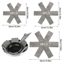 JRYGAC Pack of 12 Felt Pan Protectors, 38 35 26 cm Pot Protectors, Heat Resistant Pan Protector, Stacking Protection, Non-Slip Pan Separator, Trivet Pot for Pots and Bowls, Kitchen Utensils (Grey)