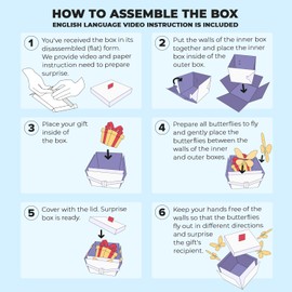 FETTIPOP DIY Butterfly Explosion Gift Box (Deep Blue) DIY 7.1x5.5x4.3 inches, Surprise Flying Butterfly Box for Birthday, Party, Any Occasion