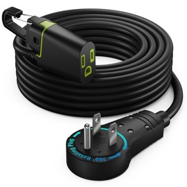 Maximm 360° Rotating Flat Plug Extension Cord 25 ft Black, with Removable Hook, 16AWG Indoor Use, UL Certified