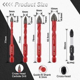 FOCSTOL Juego de brocas de diamante de 10 piezas, brocas de azulejo de 3/16 pulgadas - 3/8 pulgadas con vástago hexagonal de cambio rápido de 1/4 pulgadas para mampostería de plástico de madera,