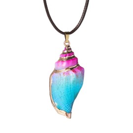 FM FM42 Natural Seashell Rainbow Color Shell Scallop Conch Pendant Necklace (Style 17)