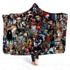 ZEHENG Horror Blanket, Ultra Soft Horror Mysterious Character Hooded Blanket for Adult Gothic Sherpa Artificial Fleece Wearable Throw Hooded Cloak Air Conditioning Blanket (A, 78.7x59 inch)