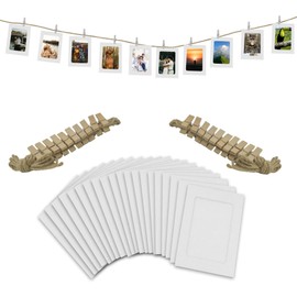 20 Pack White Paper Photo Frames Measuring 4x6 Inch with Hanging String & Pegs for Photo Banner, Display, and Event Decorations