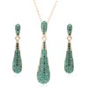 YINLI Full Crystal Rhinestone Gem Tear Drop Pendant Necklace Earrings