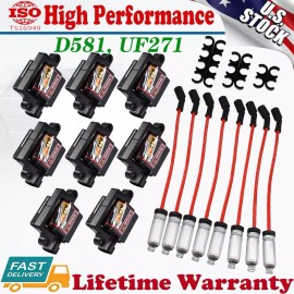 CARBOLE 8Pcs High Performance Ignition Coil & Wires Set For GMC Sierra Chevy UF271 D581