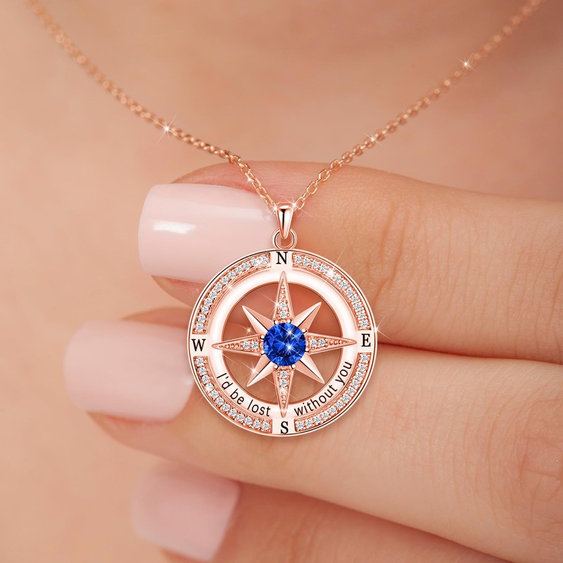 BELLNA S925 Necklace Birthstone Compass Gift for Women Jewelry Sterling