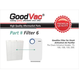GoodVac Replacement to fit Oreck AirInstinct 75, 100, 108, 150, 200 HEPA Air Filter (2 HEPA and 4 Carbon)