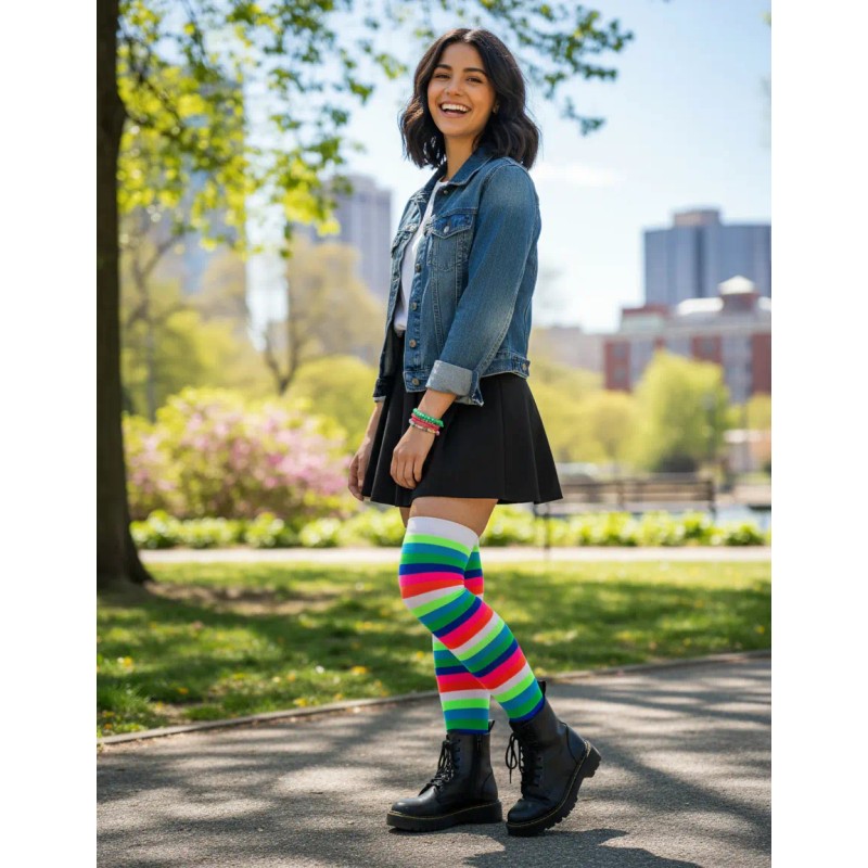 Sexy Media Calceta Rayada Rainbow Arcoiris Lolita Payaso