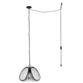 Stockholm Modern Plug-in Pendant Light – Matte Black Finish, 1-Light Cord Pendant with Swag Kit & On/Off Switch, Adjustable Height 12.5"–59.75", 16" Wide, Industrial Minimalist Hanging Fixture