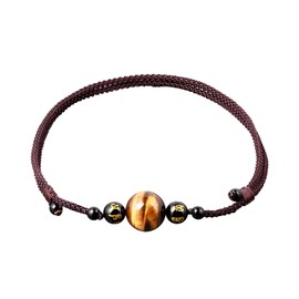 Jewboo Real Stone Tiger Eye with Black Agate Beads Choker Necklace for Women and Men Gemstones and Crystals Pendant