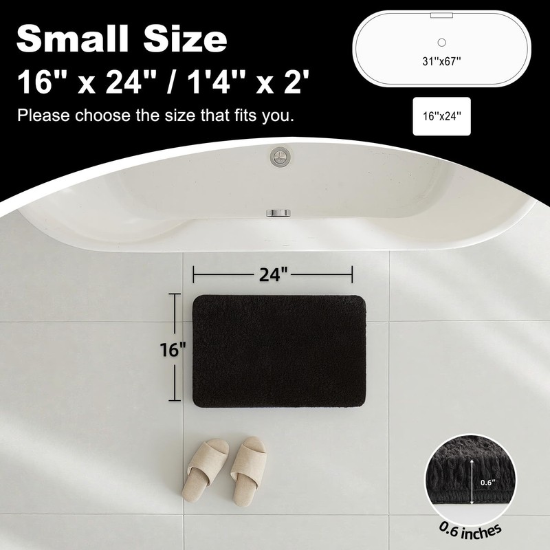 TYUU Black Bathroom Rug, Ultra Soft Bath Rugs Non Slip