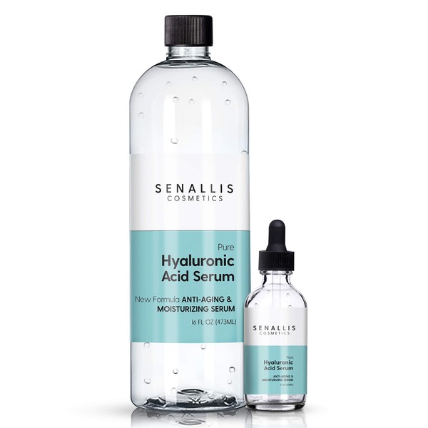 Hyaluronic Acid Serum 16 fl oz And 2 fl oz, Made From Pure Anti Aging/Wrinkle, Ultra Hydrating Moisturizer That Reduces Dry Skin Manufactured In USA