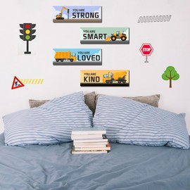 Fun-plus 4 Pcs Construction Room Decor for Boys，Truck Decor for Boys Room，Inspirational Wall Sign Motivational Quote Wall Decor or Boys Kids Nursery Bedroom Playroom