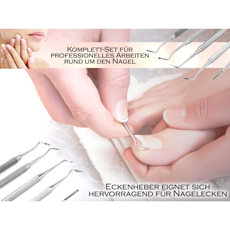 Set of 5 with ingrown toenail lifter, corner file, double