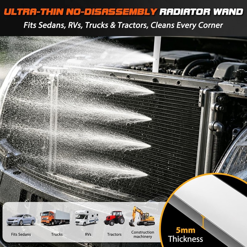 Radiator Cleaning Wand with 1/4''Quick Coupler,Dual Purpose RadiatorFlush Kit for
