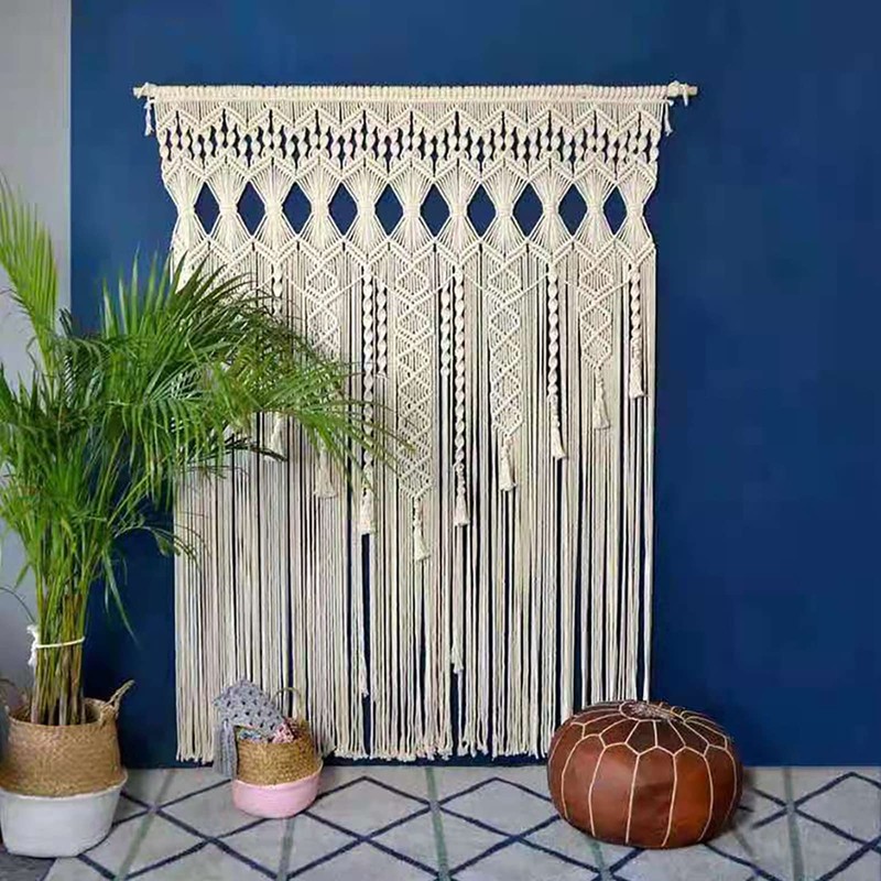 DDBESSIC Boho Macrame Curtains, 71x35inch Beige Hand Woven Window Curtain